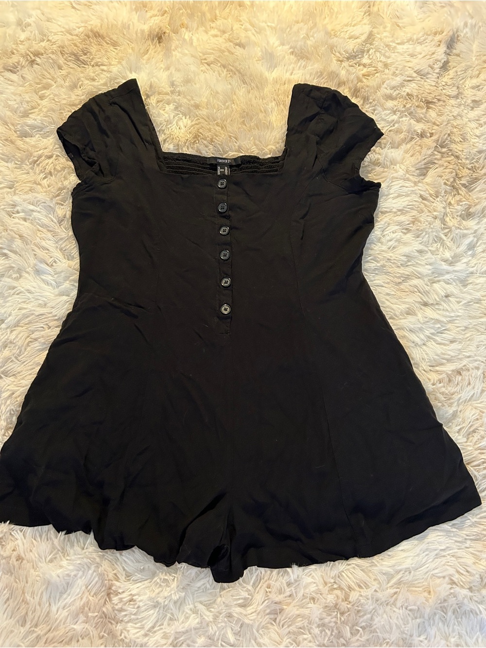 Forever 21 Black Square-Neck Button-Front Tunic Romper